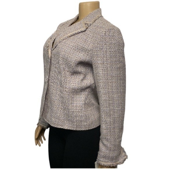 Rena Rowan Tweed Blazer Jacket Lavender Beige at the waist Fringe Edged size 8 - Picture 6 of 17